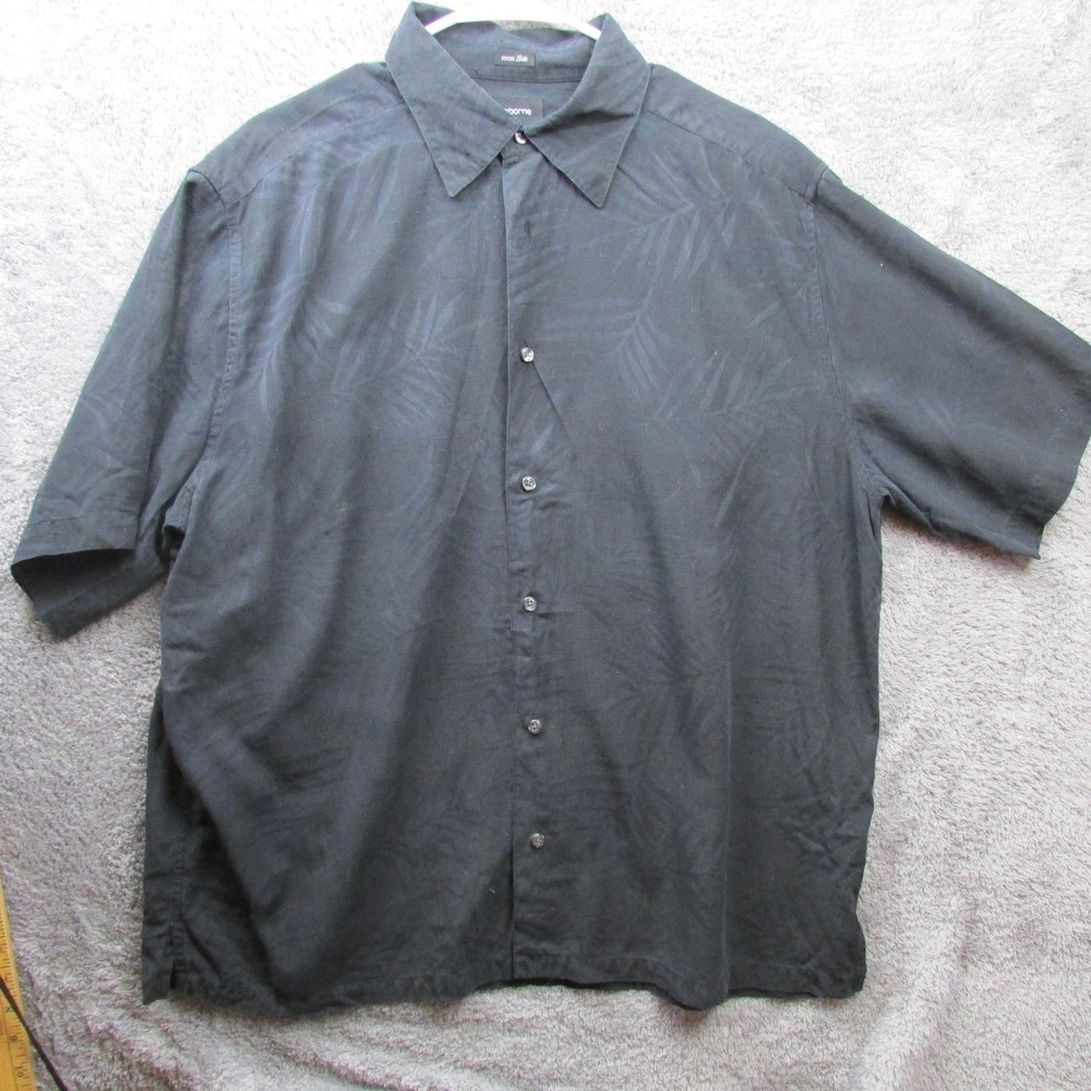 Claiborne‎ Shirt Mens XL Black 100% Silk Short Sleeve Button Up Jacquard Casual